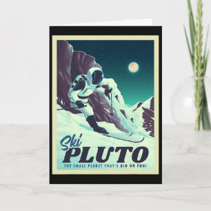 Carte Tourisme spatial rétro skieur Ski Pluto