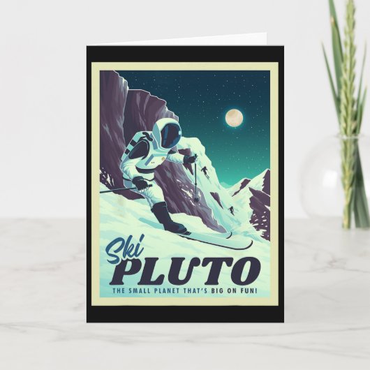Carte Tourisme spatial rétro skieur Ski Pluto (Devant)