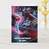 Carte Tourne-disque Neon Anniversaire Avec Vinyl Record (Fleur jaune)