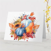 Carte Tournesol d'automne à l'aquarelle et citrouilles b (Fleur jaune)