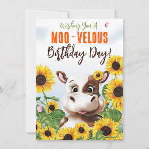 Carte Tournesol de vache drôle d'anniversaire