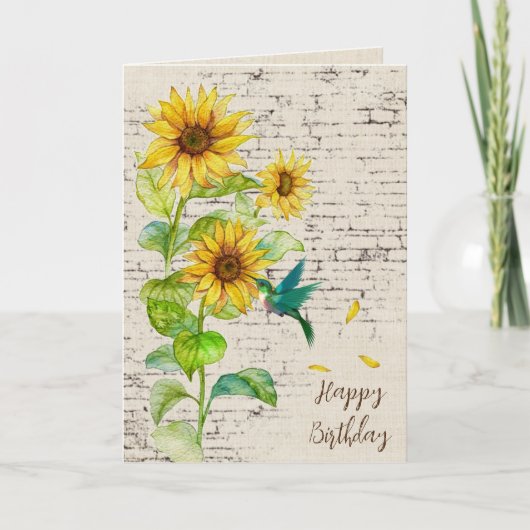 Carte Tournesol et colibri d'anniversaire (Devant)
