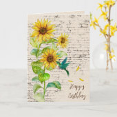 Carte Tournesol et colibri d'anniversaire (Fleur jaune)