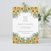 Carte Tournesol et Eucalyptus Enregistrer la date (Debout devant)