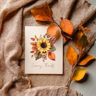 Carte Tournesol et Feuilles de Remerciement