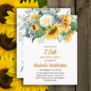 Carte Tournesol Eucalyptus Floral 75e Anniversaire