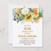 Carte Tournesol Eucalyptus Floral 80e anniversaire (Devant)