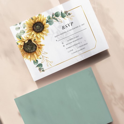 Carte Tournesol Eucalyptus Vert Or géométrique RSVP
