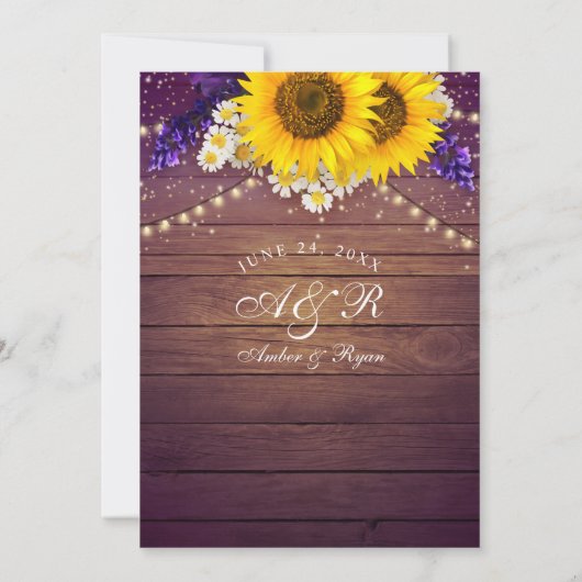 Carte Tournesol floral pourpre jaune rustique de la camp (Dos)