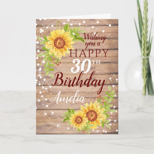 Carte Tournesol floral rustique 30e anniversaire (Devant)