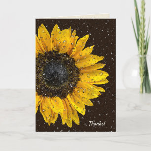 Carte tournesol jaune avec gouttes de pluie merci