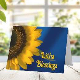 Carte Tournesol jaune sur Litha bleu Solstice d'été