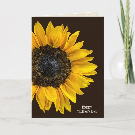 Carte tournesol jaune sur marron foncé pour maman (Devant)