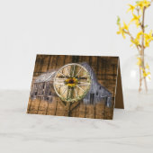 Carte Tournesol roue de chariot grange rustique (Fleur jaune)