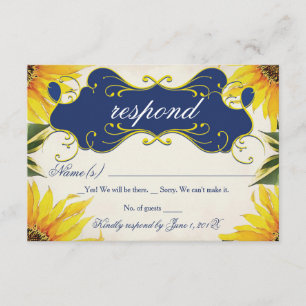 Carte Tournesol RSVP - Jaune et bleu marine