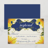 Carte Tournesol RSVP - Jaune et bleu marine (Devant / Derrière)