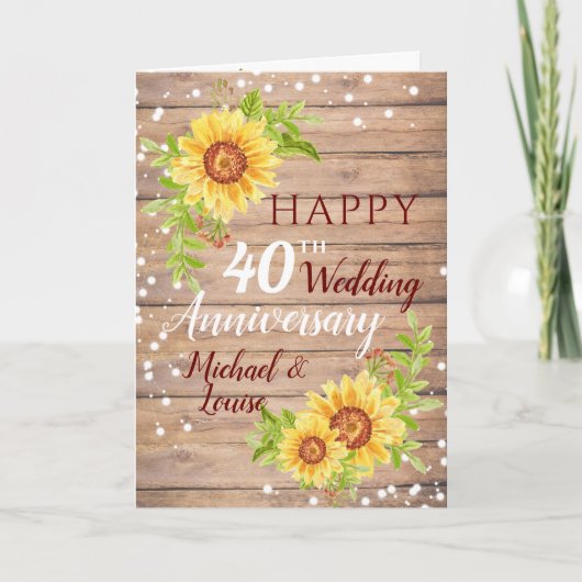 Carte Tournesol rustique du 40e anniversaire du Mariage (Devant)
