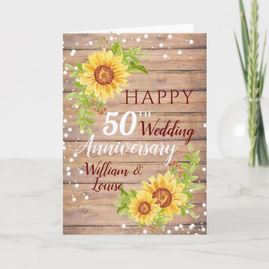 Carte Tournesol rustique du 50e anniversaire du Mariage (Devant)