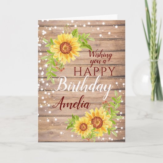 Carte Tournesol rustique Joyeux Anniversaire Floral (Devant)