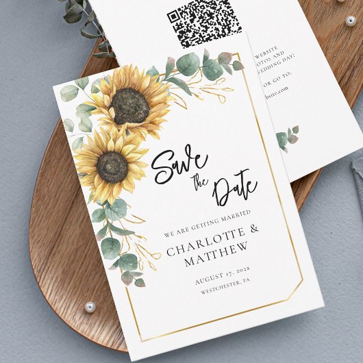 Carte Tournesol rustique QR Code Mariage Enregistrer la