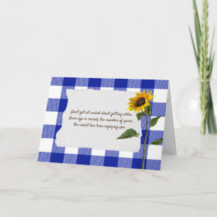 Carte tournesol sur l'anniversaire bleu et blanc plaid