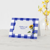 Carte tournesol sur le bison bleu et blanc plaid anniver (Fleur jaune)