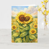 Carte Tournesols d'anniversaire s'étreignant (Fleur jaune)