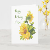 Carte Tournesols d'aquarelle d'ami d'anniversaire, (Fleur jaune)