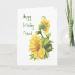 Carte Tournesols d'aquarelle d'ami d'anniversaire,<br><div class="desc">Tournesols d'aquarelle d'ami d'anniversaire,  floraux</div>