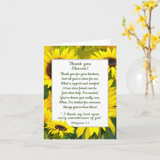 Carte Tournesols dorés ensoleillés Merci ami chrétien (Fleur jaune)