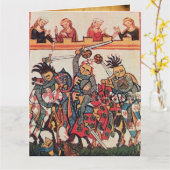 CARTE TOURNOI MÉDIÉVAL, CHEVALIERS ET DAMES EN LUTTE (Fleur jaune)