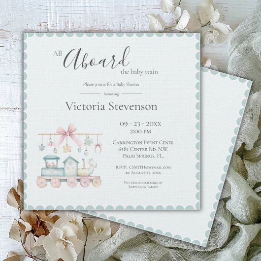 Carte Tous à bord du Baby shower Baby Train