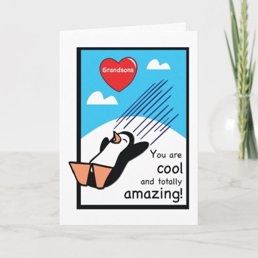 Carte Tous vos petits-fils Cool Valentine Penguin (Devant)