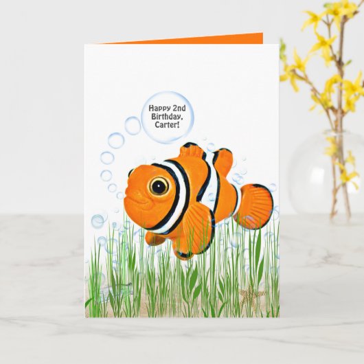 Carte tout âge clown poisson d'anniversaire dans les alg (Fleur jaune)