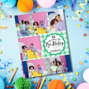 Carte Tout âge Feminine Green 7 Photo Collage Anniversai