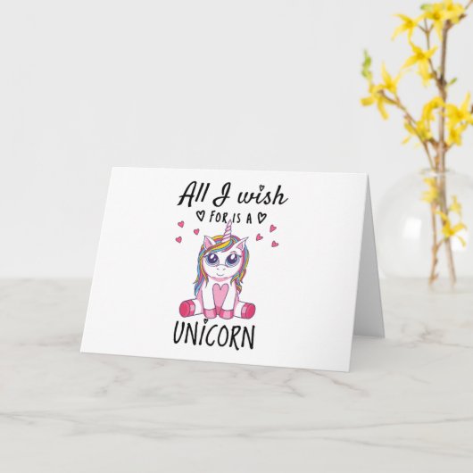 Carte Tout ce que je souhaite est une licorne (Fleur jaune)