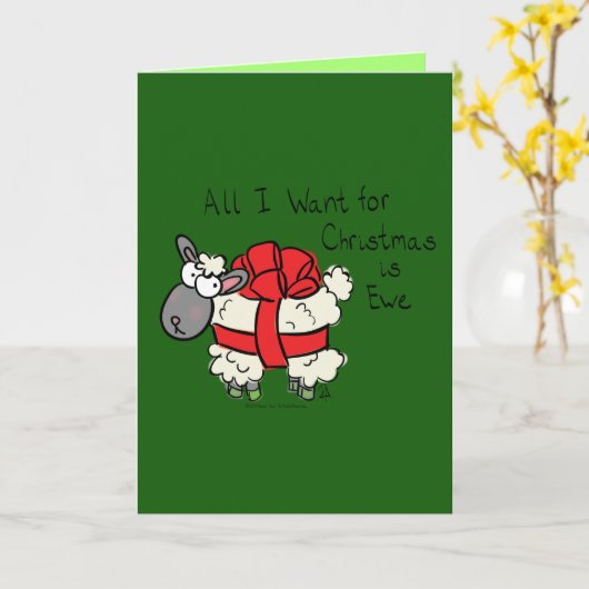 Carte Tout ce que je veux pour Noël est Ewe Funny Sheep  (Fleur jaune)