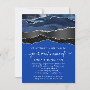 Carte Tout en un QR Code Black Silver Blue Navy Parties 