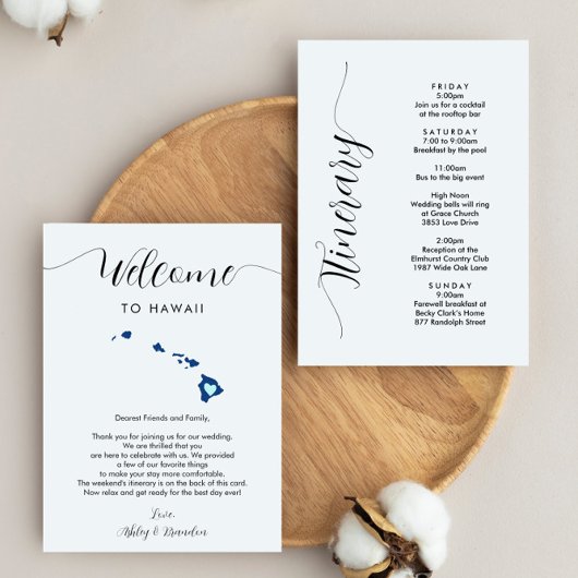 Carte Toute couleur Hawaii Mariage Bienvenue lettre Itin