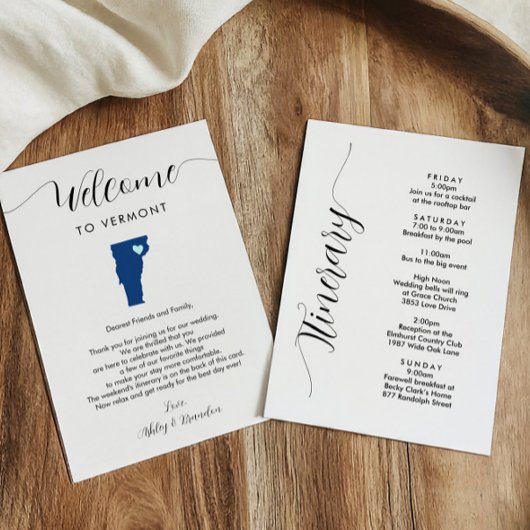 Carte Toute couleur Vermont Mariage Bienvenue Itinéraire