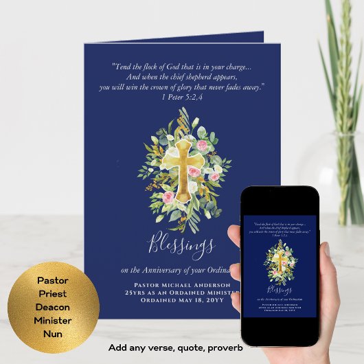 Carte TOUTE ORDINATION ANNIVERSAIRE Prêtre Pasteur Minis