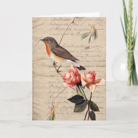 Carte toutes les occasions oiseaux et roses (Devant)