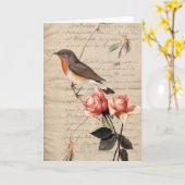 Carte toutes les occasions oiseaux et roses (Fleur jaune)