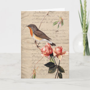 Carte toutes les occasions oiseaux et roses