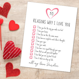 Carte toutes les raisons pour lesquelles je t'aime. 10 r