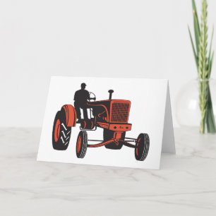 Carte Tracteur agricole rouge vintage rétro agriculteur