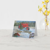 Carte Tracteur Ancien Joyeuses Fêtes dans une ferme d'ar (Fleur jaune)