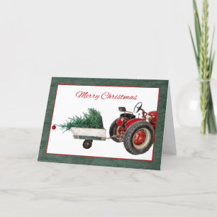 Carte Tracteur avec remorque Hauling Arbre de Noël