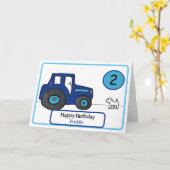 Carte tracteur bleu & chien 2e anniversaire (Fleur jaune)