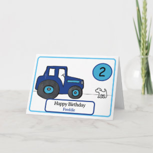 Carte tracteur bleu & chien 2e anniversaire
